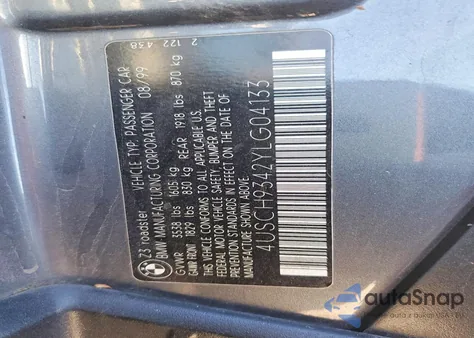 2000 BMW Z3 2.3 z USA, uszkodzony, nr VIN 4USCH9342YLG04133